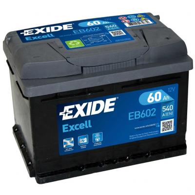 Exide Excell EB602 akkumulátor, 12V 60Ah 540A J+ EU, alacsony